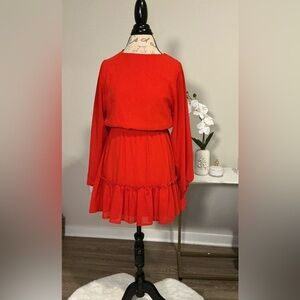 Vibrant Red Long Sleeve Dress